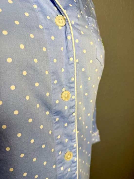 Lauren Ralph Lauren Polka Dot Pajama Top Women’s M Blue Cotton Button Down - Picture 11 of 13